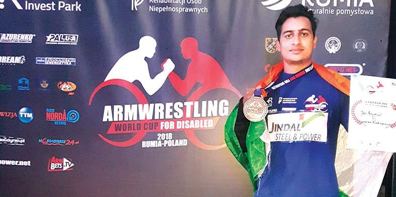 Raipur resident Shrimant Jha has won the bronze medal in the Para-Armwrestling World cup