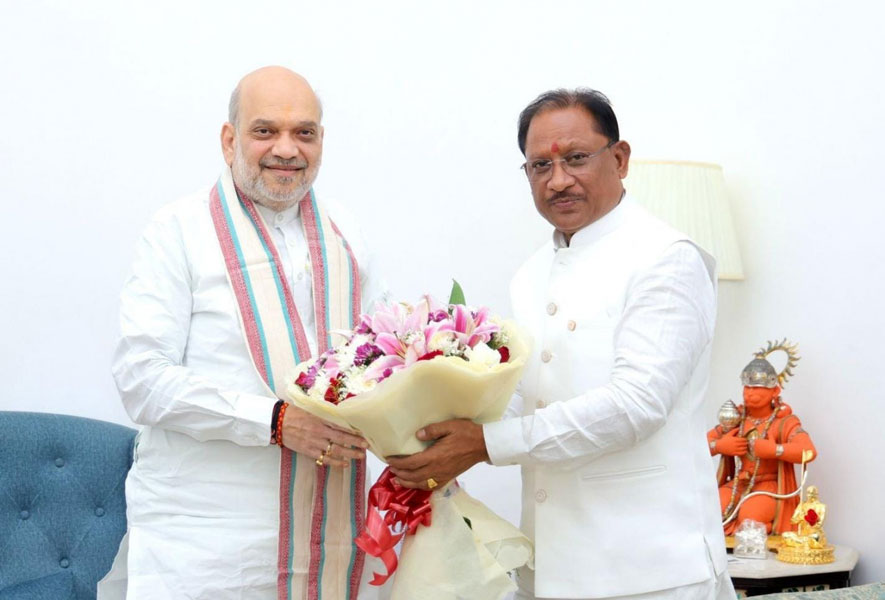 मुख्यमंत्री विष्णुदेव साय ने केंद्रीय गृह मंत्री अमित शाह से की सौजन्य मुलाकात