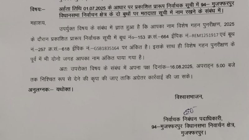 निर्वाचन आयोग ने मुजफ्फरपुर की मेयर को जारी किया नोटिस