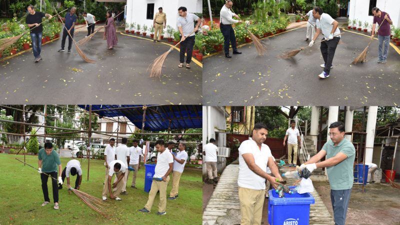 राजभवन परिसर में अधिकारियों-कर्मचारियों ने की साफ-सफाई
