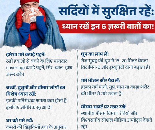 शीतलहर और ठंड से बचाव हेतु स्वास्थ्य विभाग ने जारी किए एहतियाती निर्देश